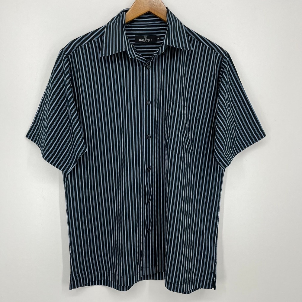 Bugatchi Long Sleeve Button Shirt Men's Size M‎ Blue Pin Striped Modal Blend
